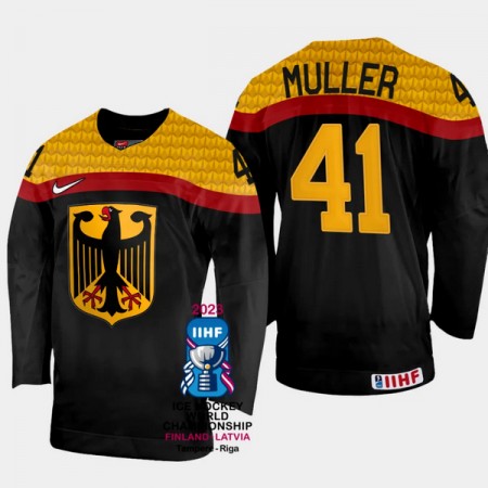 Deutschland Trikot Jonas Muller 41 IIHF World Championship 2023 Schwarz - Herren